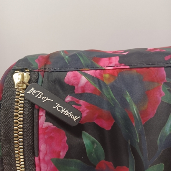 Betsey Johnson Insulated Lunch Tote Bag Rose Floral Print Design Pink Black - Picture 8 of 11